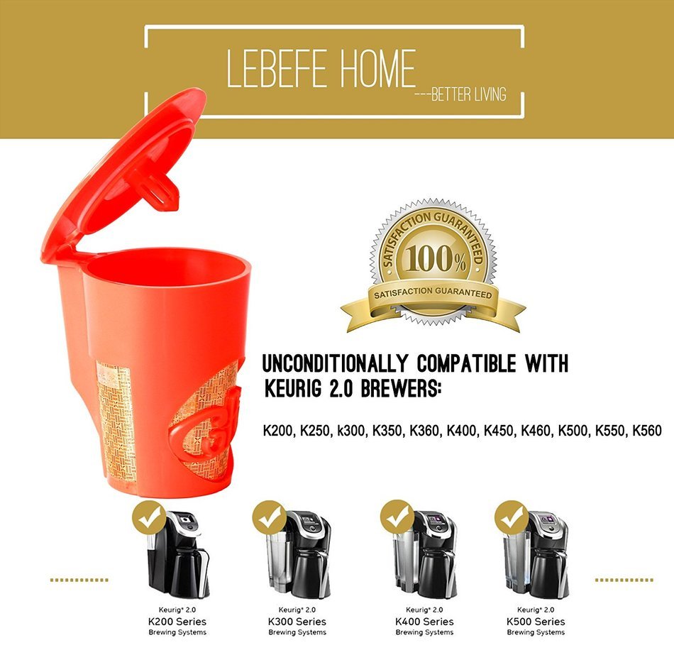 Lebefe 24K Gold Deluxe Reusable K-Cup Filter K-Carafe Filter for Keurig 1.0 and Keuring 2.0 K-Cup K-Carafe Replacement... N5
