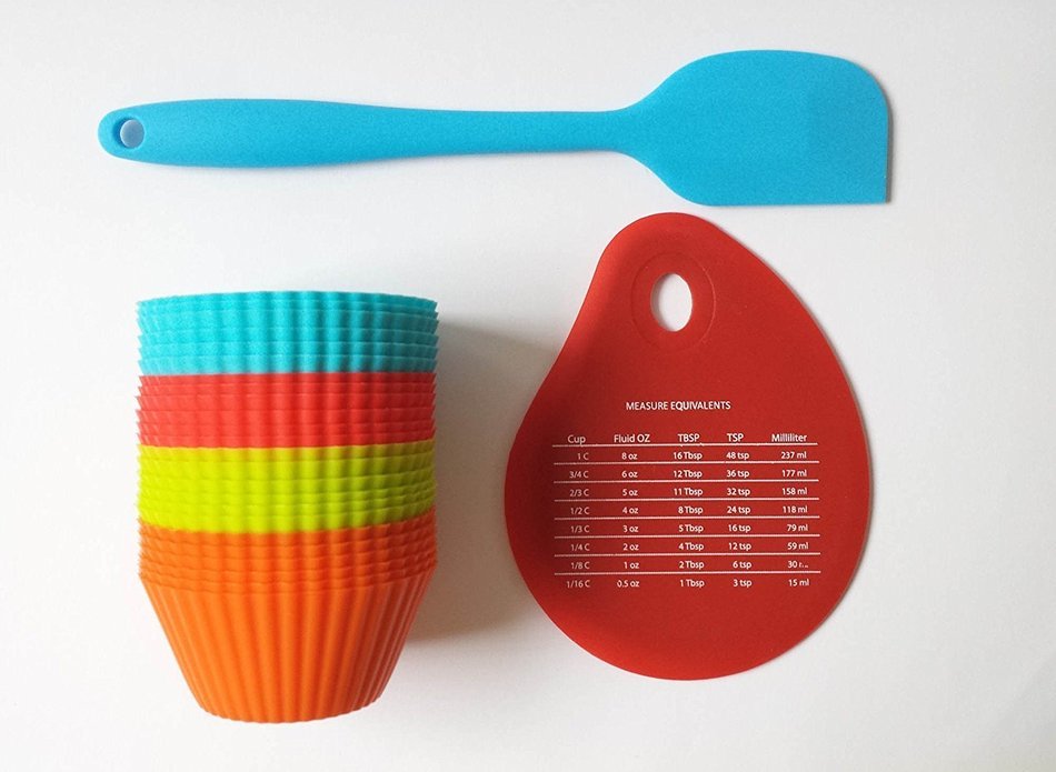 Set Of 24 Premium Silicone Baking Cups With BONUS Silicone Scraper & Silicone Spatula &ndash;For Perfectly Baked, Mouth... N4