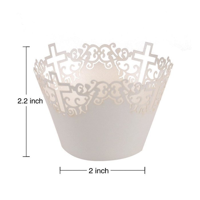 FENICAL Filigree Vine Cross Paper Cake Cupcake Wrappers Cupcake Holder Wedding Party Decor 50pcs (White) N4