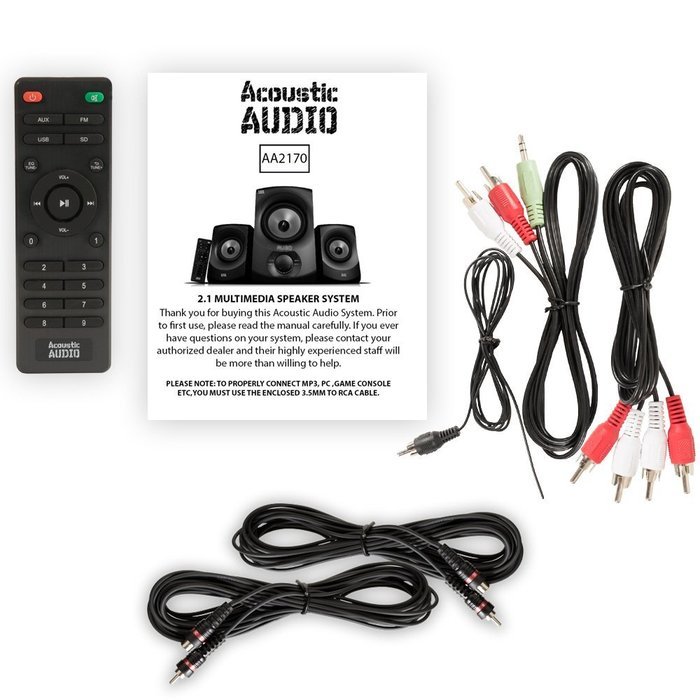 Acoustic Audio AA2170 Home 2.1 Speaker System FM Tuner USB Multimedia and 2 Ext. Cables N2