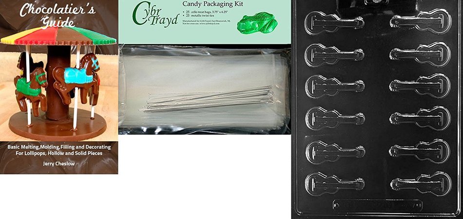 Cybrtrayd J107 Guitar Pieces Chocolate Candy Mold with Exclusive Cybrtrayd Copyrighted Chocolate Molding Instructions