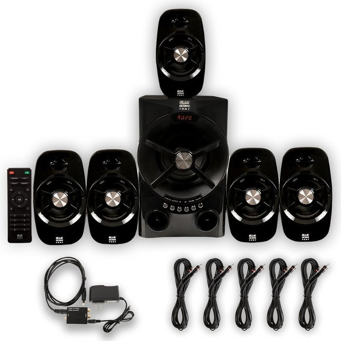 Blue Octave B54 Home Theater 5.1 Bluetooth Speaker System with Optical Input FM USB and 5 Ext. Cables