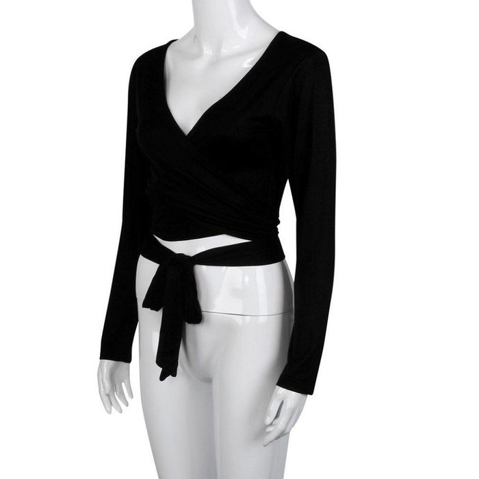 Tops,Morecome Fashion Women Long Sleeve Bandage Crop Tops Shirt (S, Gray) N12