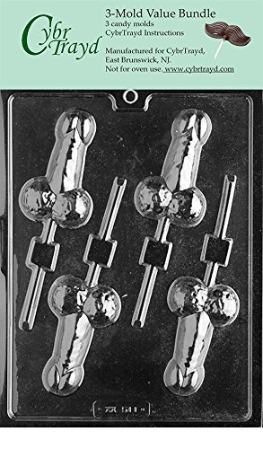 CybrTrayd XX511-3BUNDLE Medium Pecker Pop Chocolate Candy Mold with Exclusive Copyrighted Chocolate Molding Instructions