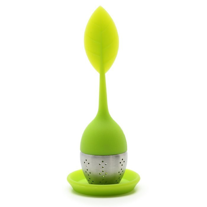 Set of 4 Tea Infuser Leaf Strainer Handle with Steel Ball Silicone Leaf Lid (Green) By Xcellent Global N2