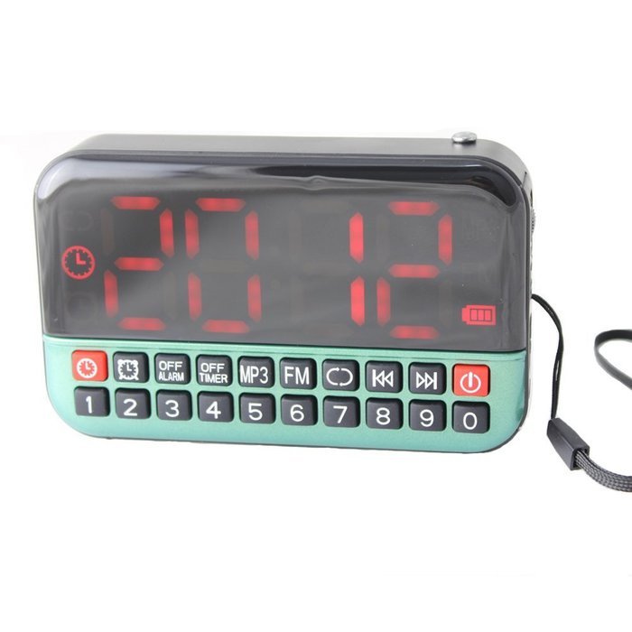 Longruner Cool Clock Fm Radio Alarm Clock Mp3 Mini Speakers with USB Disk Reader(green) N2