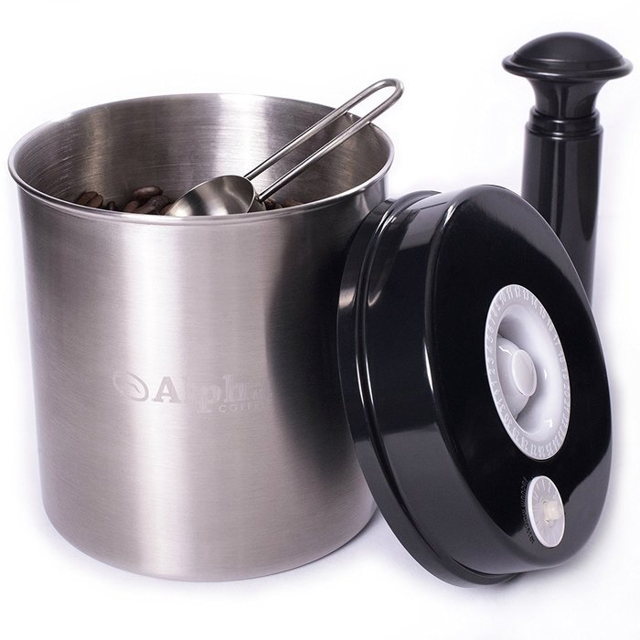 Coffee Storage Container. Best Vacuum Seal Canister For Whole Bean Or Ground. Solid Stainless Steel Vault And... N5