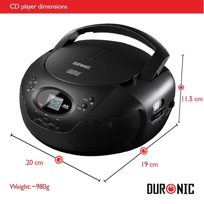 Duronic RCD008 Portable CD Boombox with AM/FM Radio - Connect & play from MP3 Player/Ipod/Iphone N7