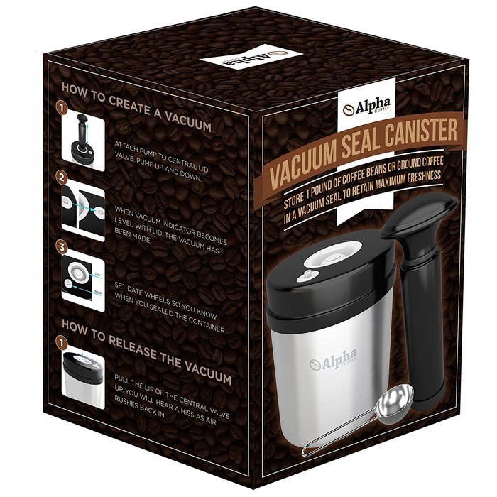 Coffee Storage Container. Best Vacuum Seal Canister For Whole Bean Or Ground. Solid Stainless Steel Vault And... N6