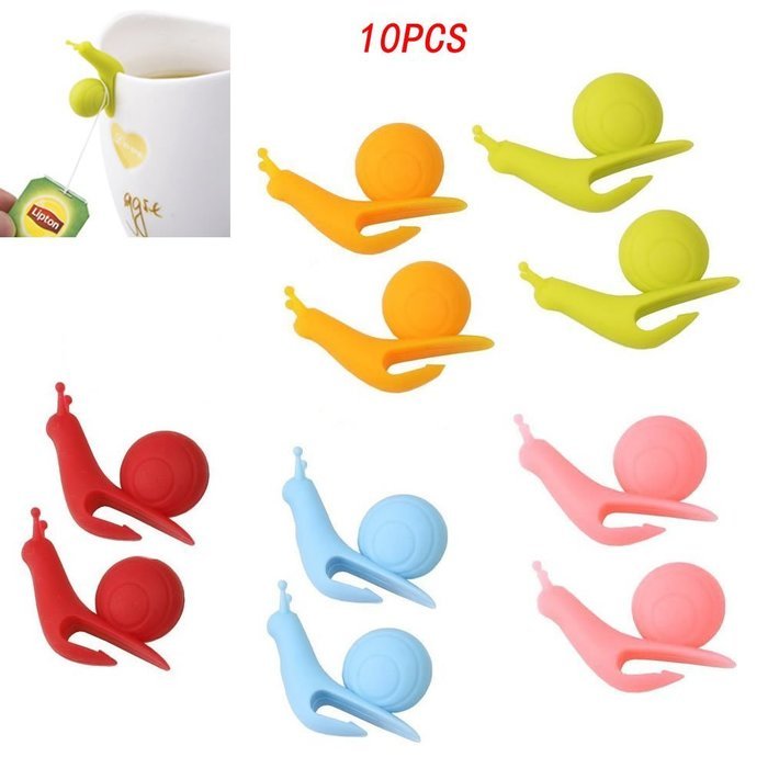 BoNaYuanDa 10 PCS Snail Shape Silicone Cup Mug Tea Bag Holders for Hanging Tea Bag,Wine Glass Marker Charms N2