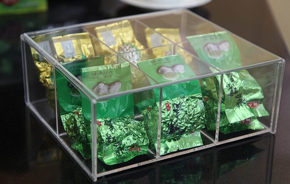 Fasmov Acrylic Tea Bag Holder 6 Compact Tea Bag Box(Clear) N3