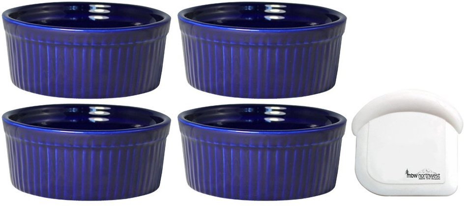 ITI Ceramic Stackable Baking Ramekins / Condiment Sauce Cups with Pan Scraper, Medium / Large, 4-Pack (6 Ounce... N12