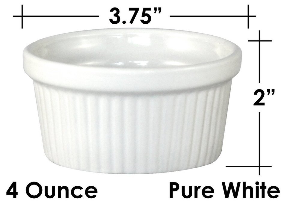 ITI Ceramic Stackable Baking Ramekins / Condiment Sauce Cups with Pan Scraper, Medium / Large, 4-Pack (6 Ounce... N14