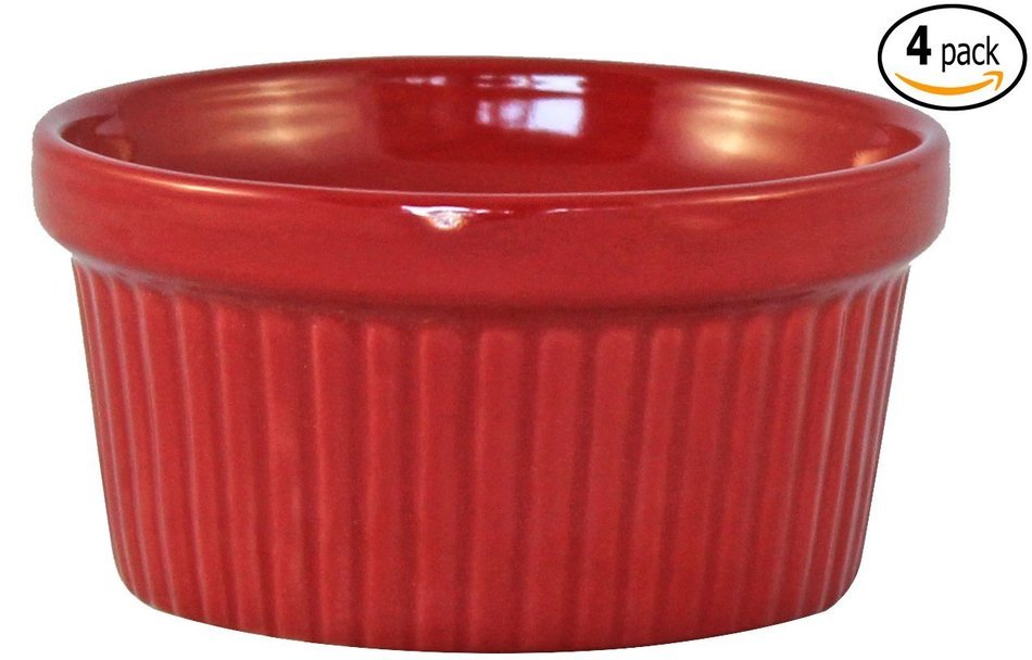 ITI Ceramic Stackable Baking Ramekins / Condiment Sauce Cups with Pan Scraper, Medium / Large, 4-Pack (6 Ounce... N15