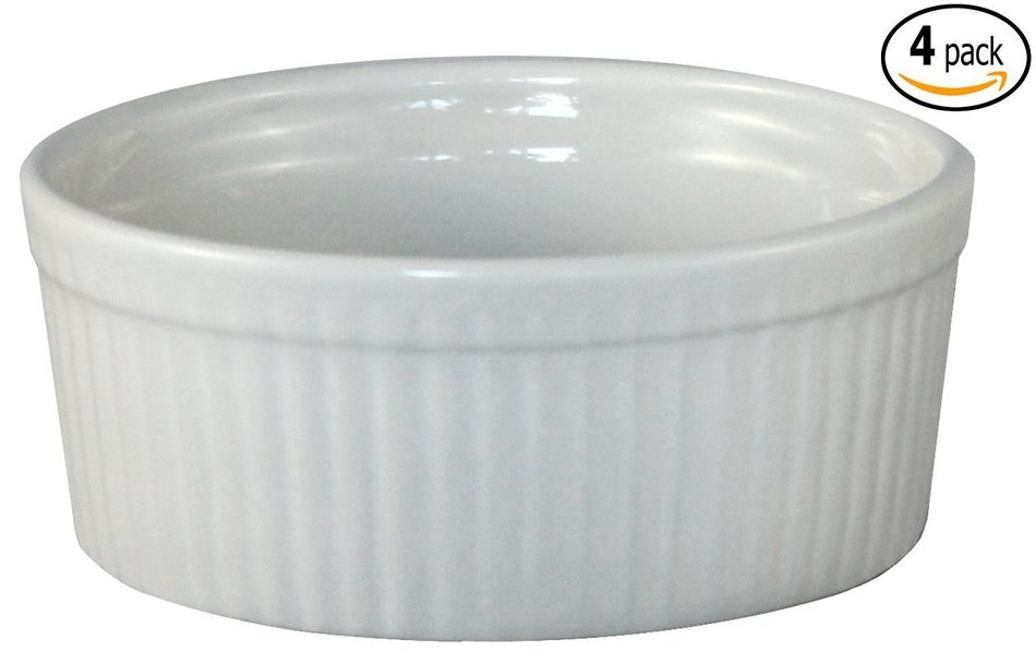 ITI Ceramic Stackable Baking Ramekins / Condiment Sauce Cups with Pan Scraper, Medium / Large, 4-Pack (6 Ounce... N17