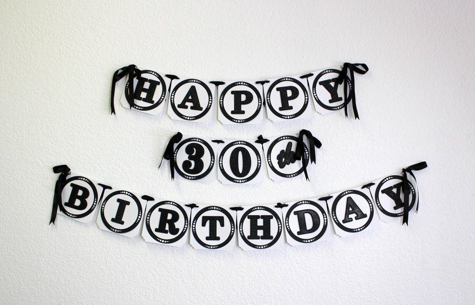 All About Details Black Happy 30th Birthday Banner