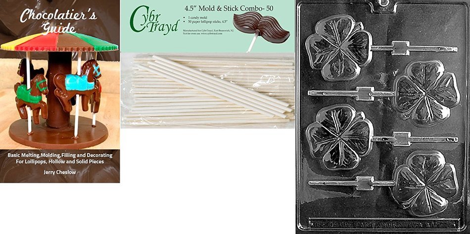 Cybrtrayd P002 Shamrock Lolly Chocolate Candy Mold with Exclusive Cybrtrayd Copyrighted Chocolate Molding Instructions... N4