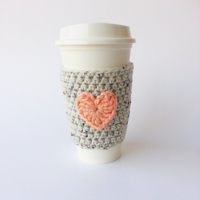 Coffee Cozy Oatmeal with Coral Heart Applique N2