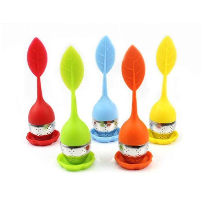 Tea Infuser - Set of 5 Silicone Handle Stainless Steel Strainer Drip Tray Included - Loose Tea Steeper - Best... N3