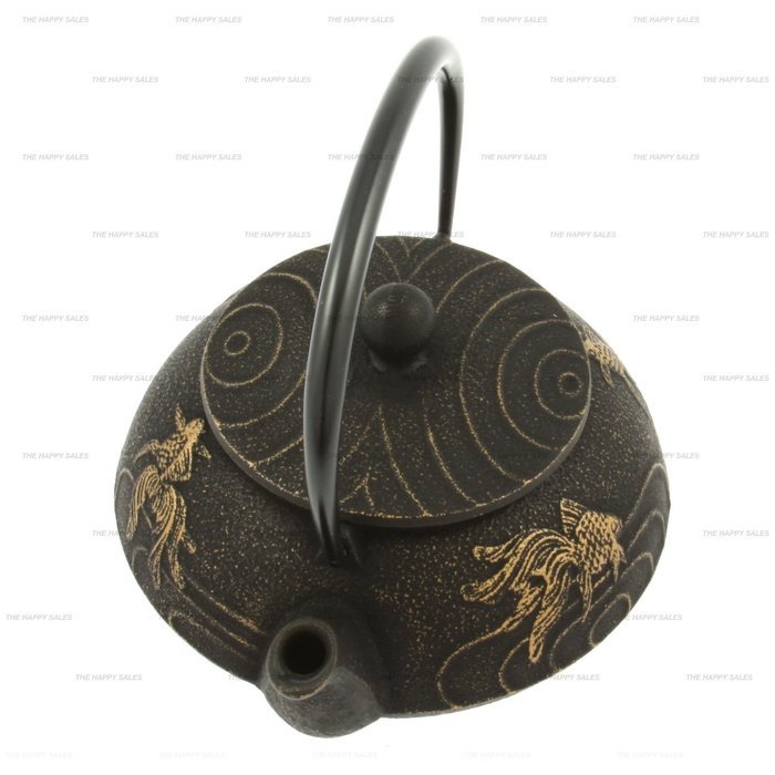 Happy Sales Cast Iron Black And Gold Goldfish Teapot N2