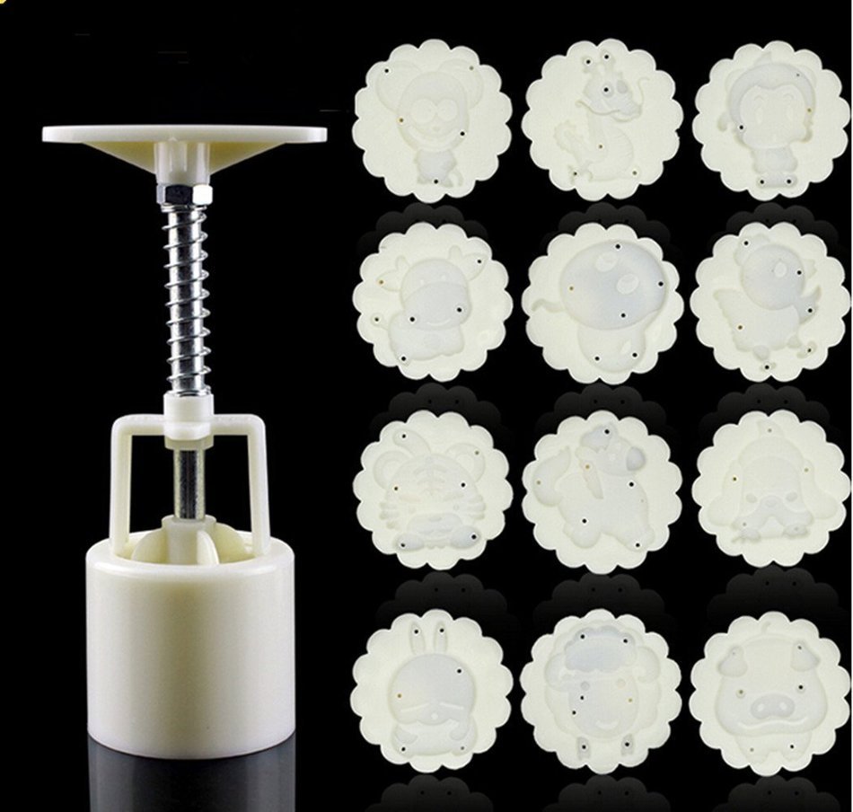 Round Shape Zodiac modeling Moon Cake Pastry Mold Hand Pressure 50g One Barrel12 Chinese zodiac piece baking mold...