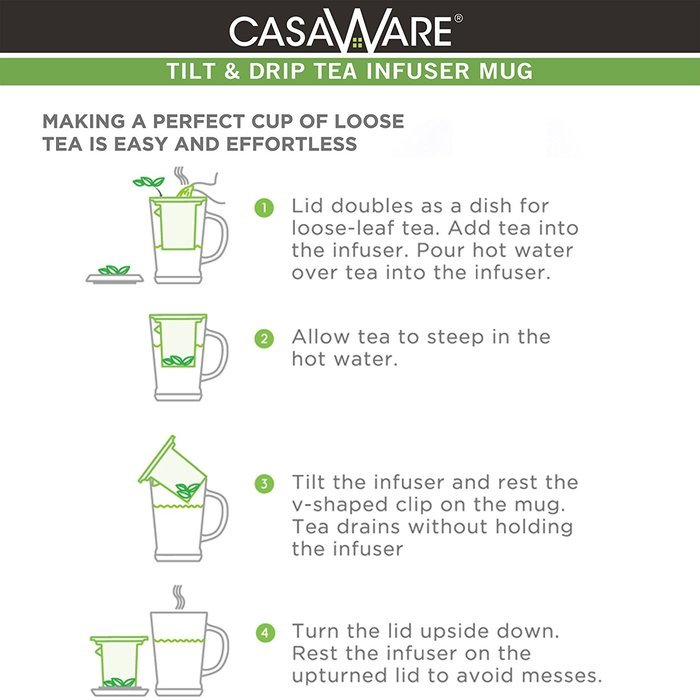 casaWare Tilt and Drip Tea Infuser Ceramic Mug, 14-Ounce (Matcha Green) N16