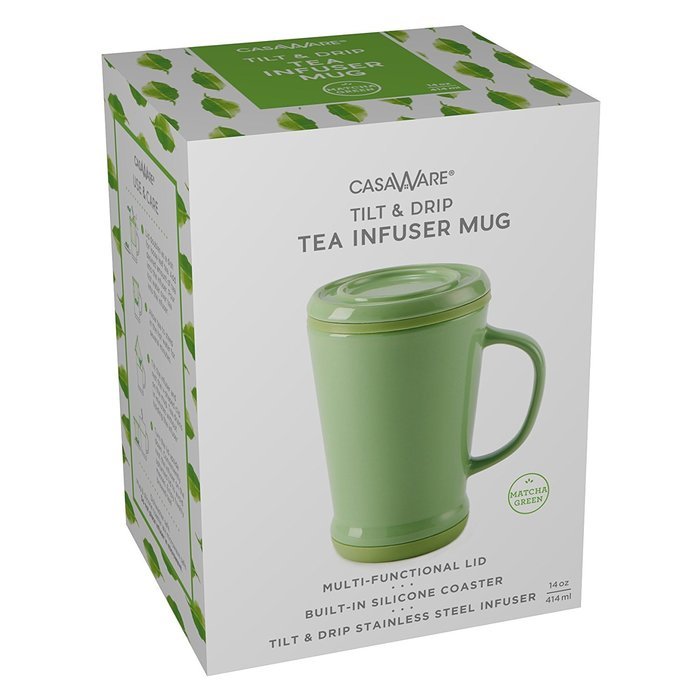 casaWare Tilt and Drip Tea Infuser Ceramic Mug, 14-Ounce (Matcha Green) N17