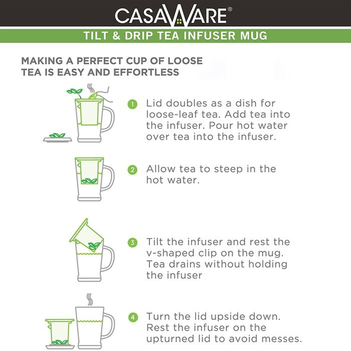 casaWare Tilt and Drip Tea Infuser Ceramic Mug, 14-Ounce (Matcha Green) N19