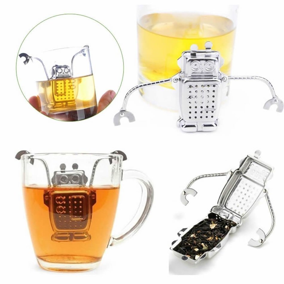 HeroNeo&reg; Robot Hanging Tea Leaf Diffuser Infuser Stainless Steel Strainer Herbal Spice Filter With Drip Tray N9