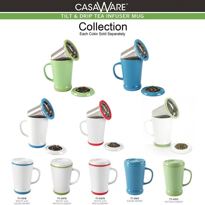 casaWare Tilt and Drip Tea Infuser Ceramic Mug, 14-Ounce (Matcha Green) N20