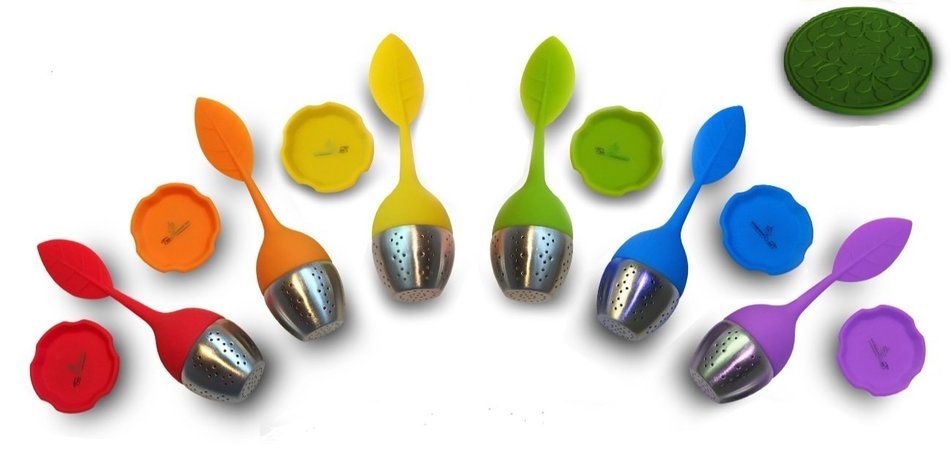 Tea Commission Tea Infuser Set of 6, Steeper Strainer Silicone & Stainless Steel Mesh Basket (Rainbow) for Loose... N8