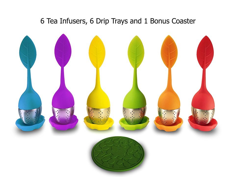 Tea Commission Tea Infuser Set of 6, Steeper Strainer Silicone & Stainless Steel Mesh Basket (Rainbow) for Loose... N9