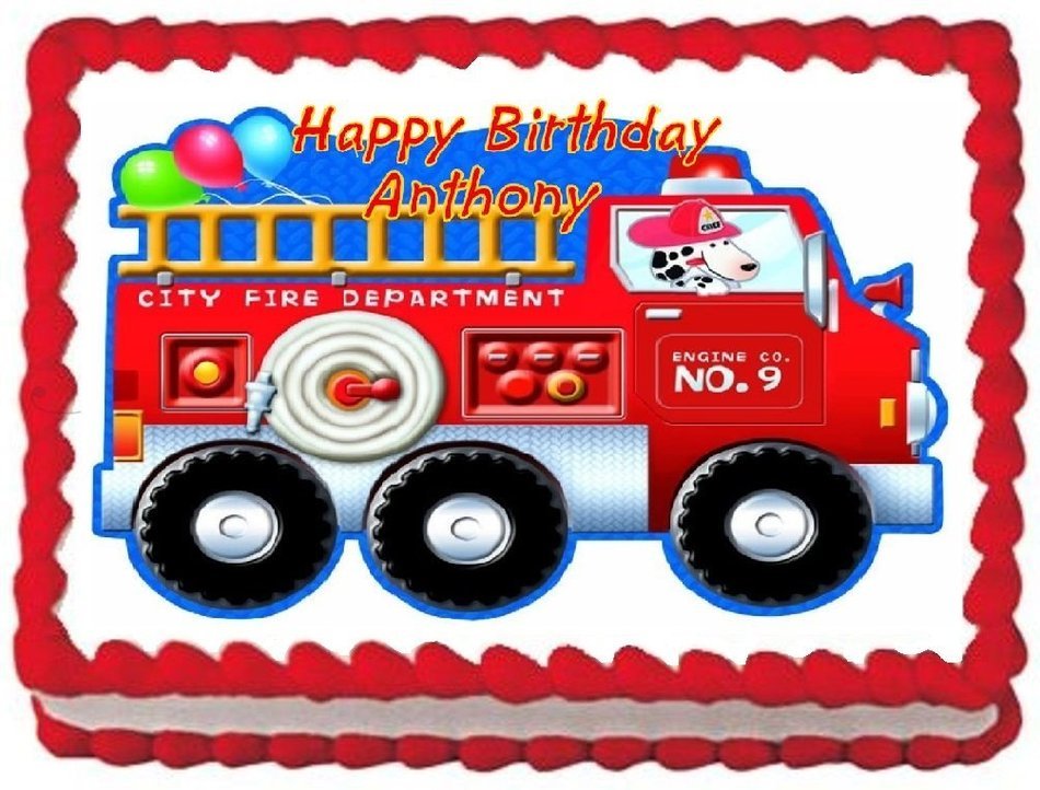 Firetruck Edible Frosting Sheet Cake Topper - 1/4 Sheet