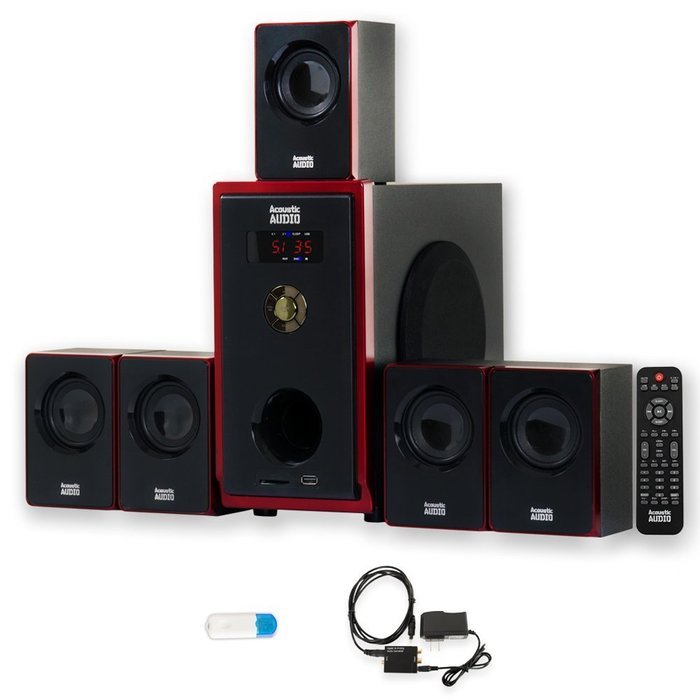 Acoustic Audio AA5103 Home Theater 5.1 Speaker System with USB Bluetooth and Optical Input