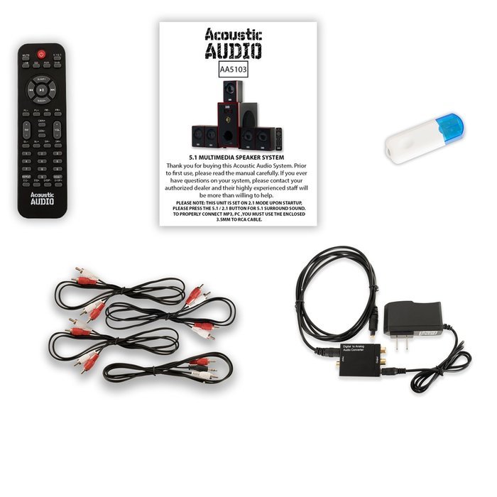Acoustic Audio AA5103 Home Theater 5.1 Speaker System with USB Bluetooth and Optical Input N2