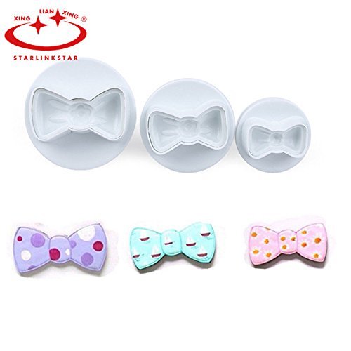 3pcs/set Bow Tie Shape Cookie Mold Plastic White Sugar Arts Set Fondant Cookie Cutters Cookie Plunger Cutters... N3