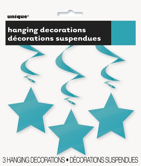 Hanging Star Decorations, 26", Light Blue, 3 Count N12