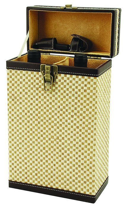 True by True Fabrications Saint Tropez Stitched Feax Leather Elegant 2-Bottle Wine Gift Box, Brown