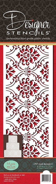 Designer Stencils C707 Royal Damask Cake Stencil Tier 4, Beige/semi-transparent N4