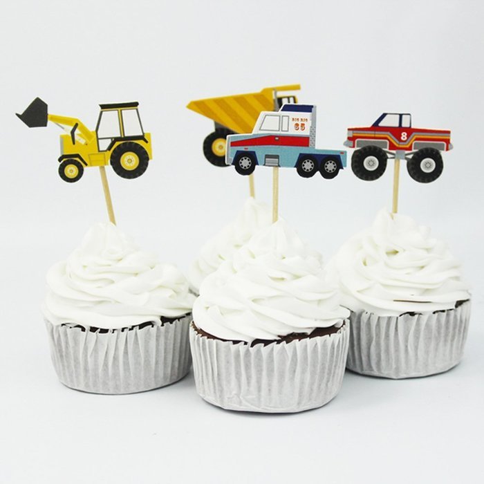 Winrase&reg; Pack of 24 Cute Construction Vehicles Kids Party Decoration Paper Cupcake Toppers (Construction Vehicles)