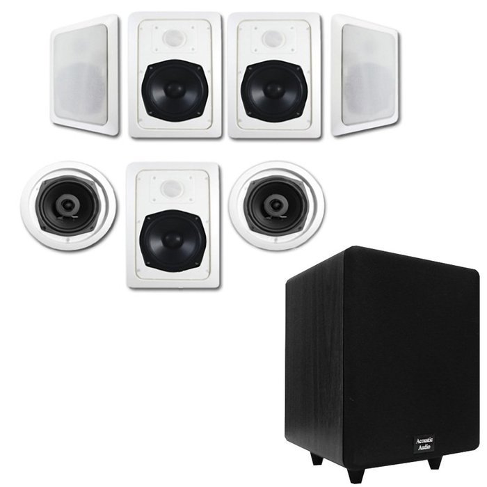 Acoustic Audio HT-57 In-Wall/Ceiling 7.1 Home Theater Speakers and 6.5" Powered Sub HT-57-CS65B