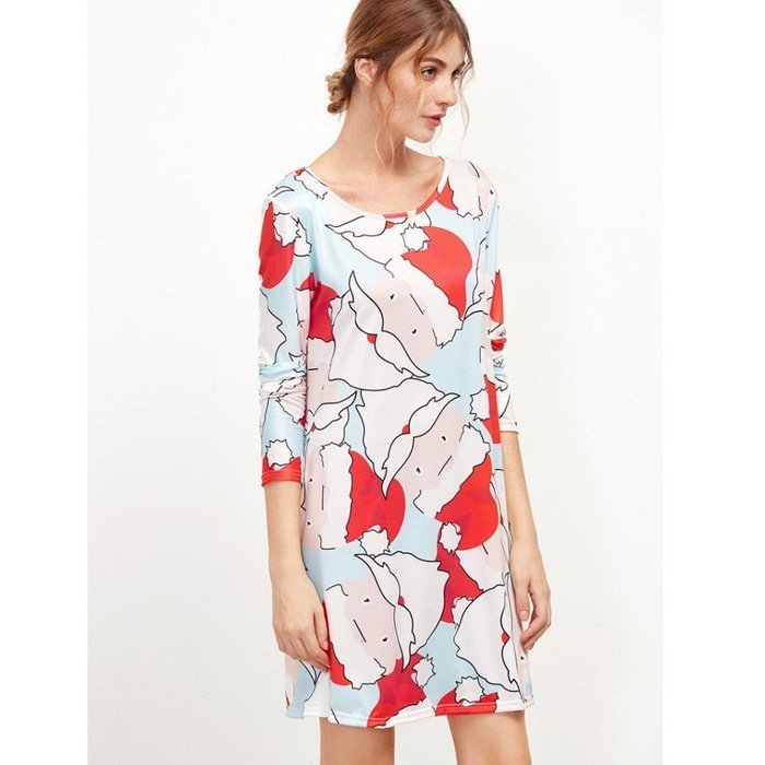 Xmas Dresses,Morecome Print Ladies Christmas Long Sleeve Party Dresses N12