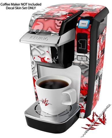 Checker Skull Splatter Red - Decal Style Vinyl Skin fits Keurig K10 Mini Plus Coffee Makers (KEURIG NOT INCLUDED)