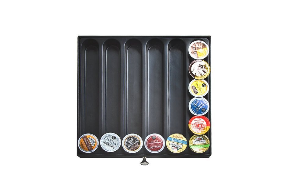 Jack Cube Leather K-Cup Holder Organizer Storage K Cup Holder with Drawer(Black, 13.6 x 12.8 x 2.95 inches)-MK214 N4