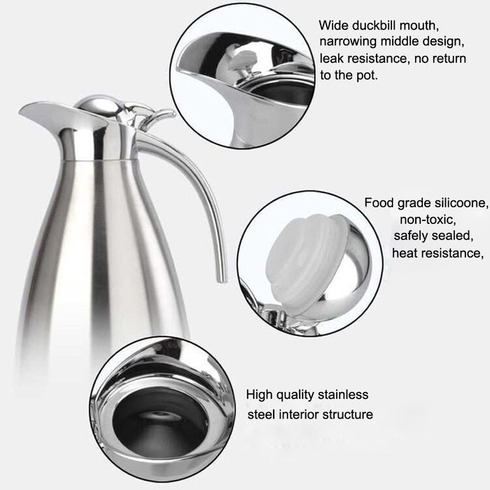 Satin Finish Stainless Steel Thermal Coffee Pot, Vacuum Insulated Carafe Flask Tea Kettle, 1.5 Liter N22