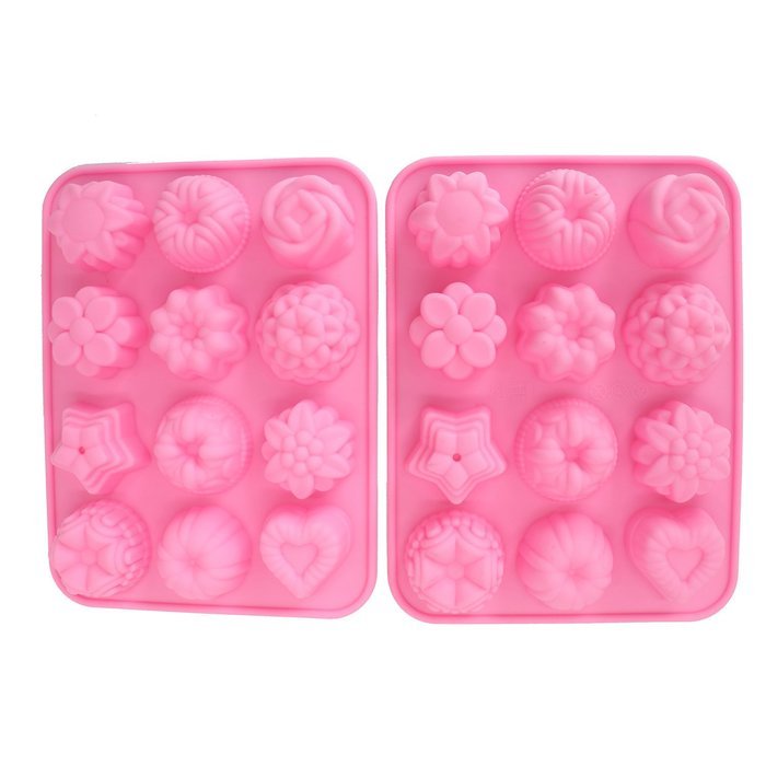 Bestjybt&reg; Set of 2 Flowers Silicone Non Stick Chocolate Mold Soap Mold Cake Bread Mold Jelly Candy Baking Mould N4
