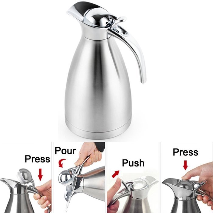 Satin Finish Stainless Steel Thermal Coffee Pot, Vacuum Insulated Carafe Flask Tea Kettle, 1.5 Liter N27