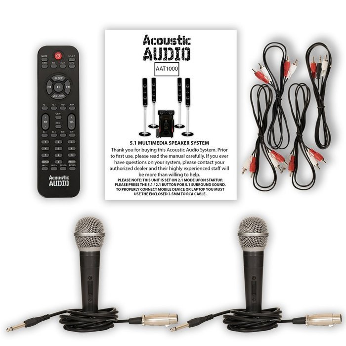Acoustic Audio AAT1000 Tower 5.1 Speaker System with 2 Mics and Powered Subwoofer N2