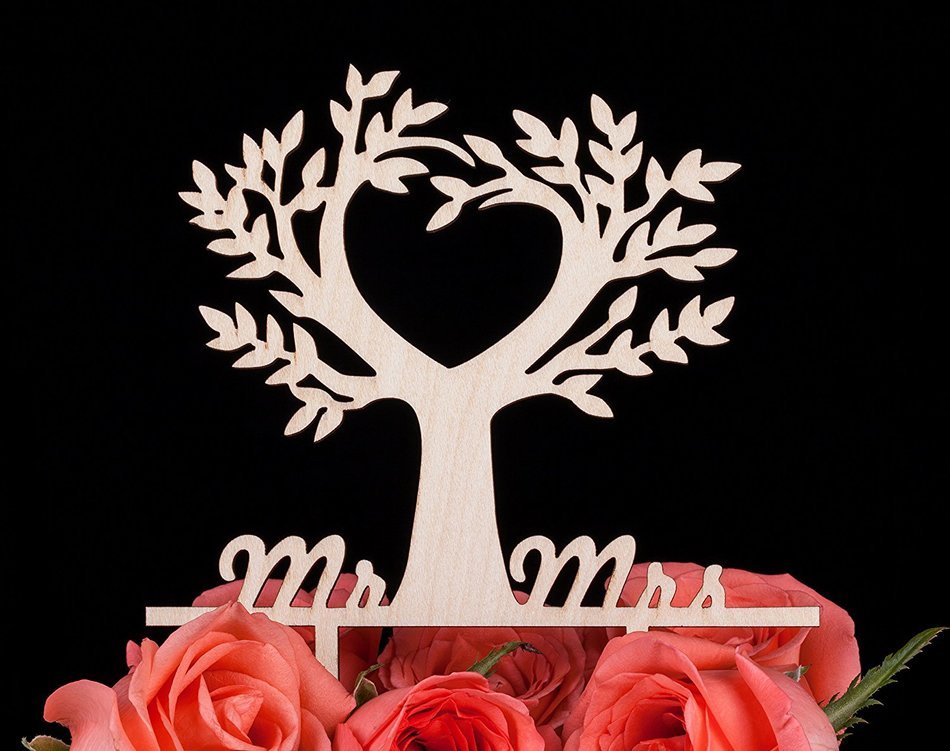 LOVENJOY with Gift Box Mr and Mrs Wedding Engagement Cake Topper Tree Rustic Wood (5.5-inch) N4