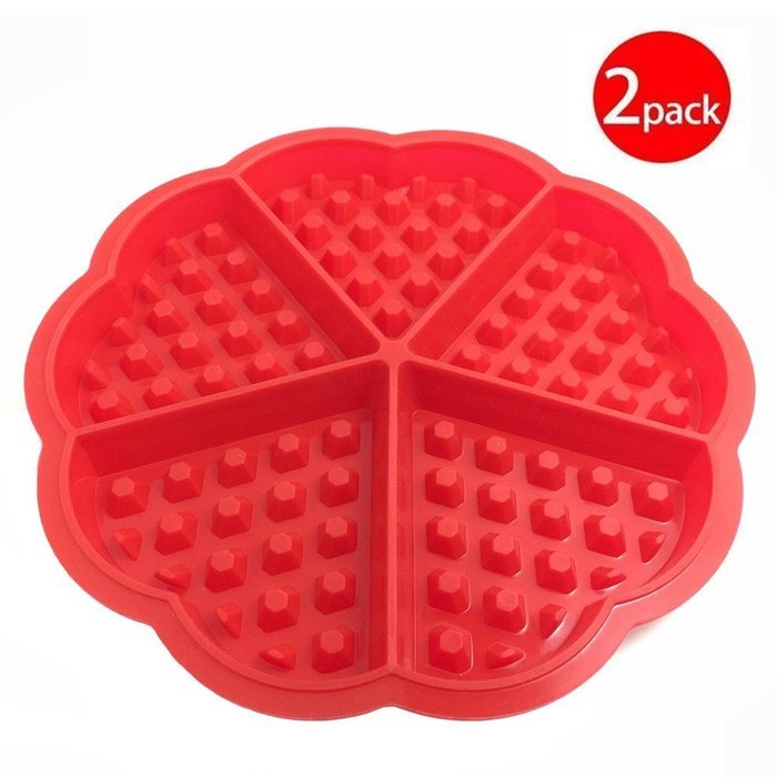 Cy3Lf Heart-shaped Silicone Waffle Mold Silicone Cake Bakeware Checkered Baking Tools, Red(Pack of 2) N2